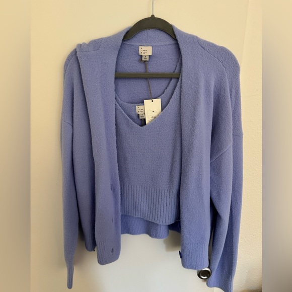 Target- A New Day Fuzzy Cardigan and V-Neck Fuzzy Sweater Tank - Picture 3 of 7